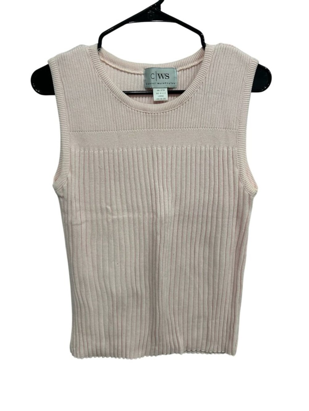 CWS Ribbed Sleeveless Sweater Top Pink Sz Large Crewneck Stretch Cotton Cozy